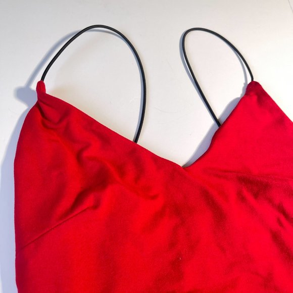Revamped Red V-Neck Tank Top with Black Skinny Straps Size Small - Picture 2 of 7